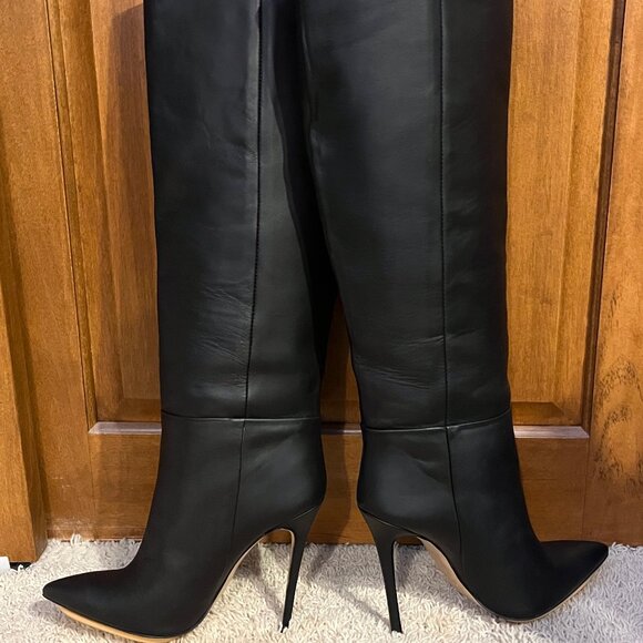 IDENTITA Black Leather "Dayna" Italian Boots Knee High 10 / 40 - 120mm Heels - Picture 2 of 16